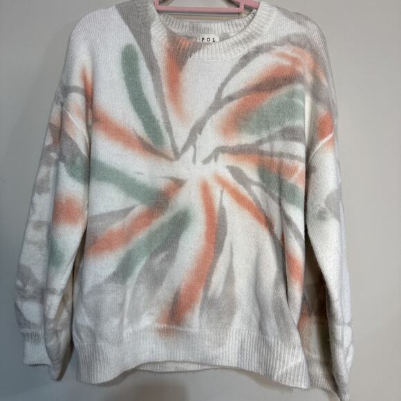 Pol Autumn Dreams Tie Dye Sweater Ivory Green Peach Tan Size M - Picture 8 of 10